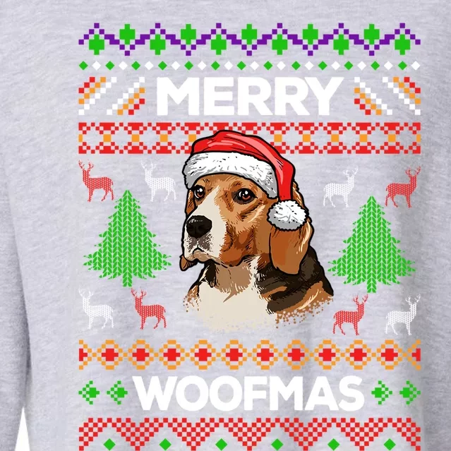 Merry Woofmas Ugly Sweater Christmas Beagle Lover Gift Cropped Pullover Crew