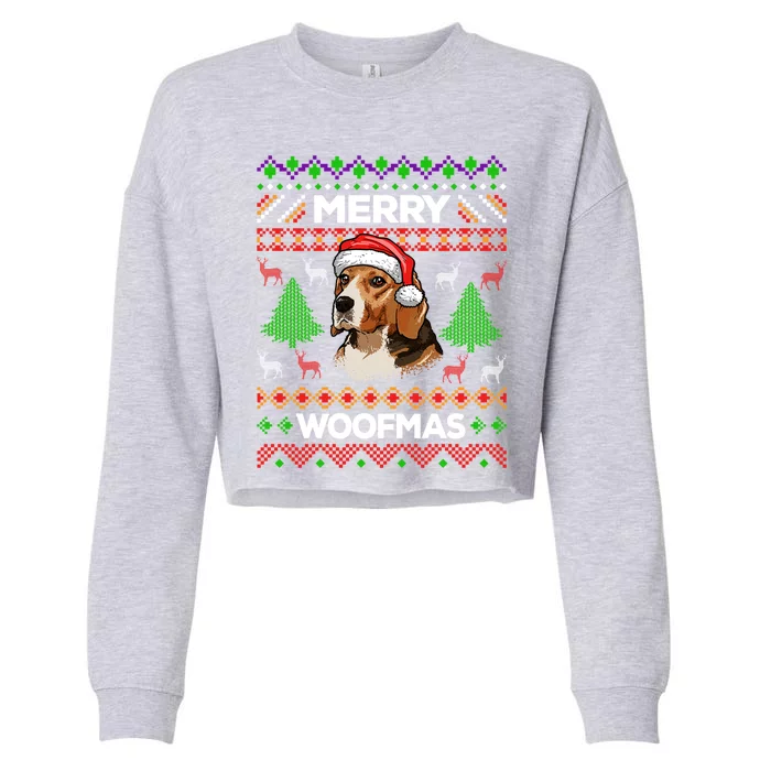 Merry Woofmas Ugly Sweater Christmas Beagle Lover Gift Cropped Pullover Crew