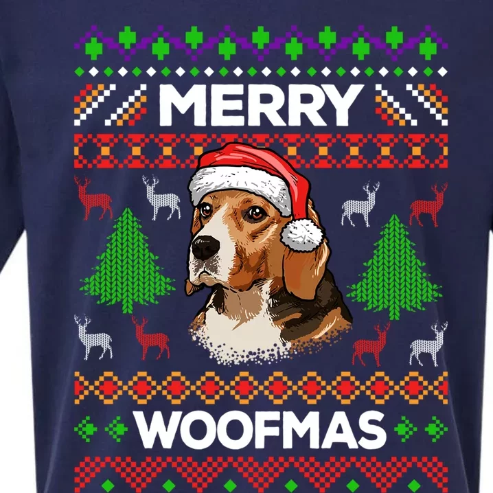 Merry Woofmas Ugly Sweater Christmas Beagle Lover Gift Sueded Cloud Jersey T-Shirt