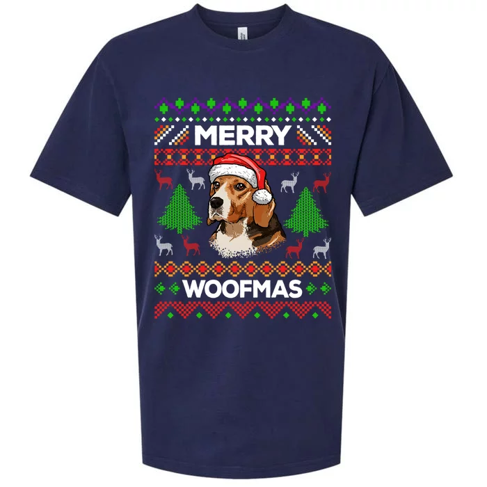 Merry Woofmas Ugly Sweater Christmas Beagle Lover Gift Sueded Cloud Jersey T-Shirt