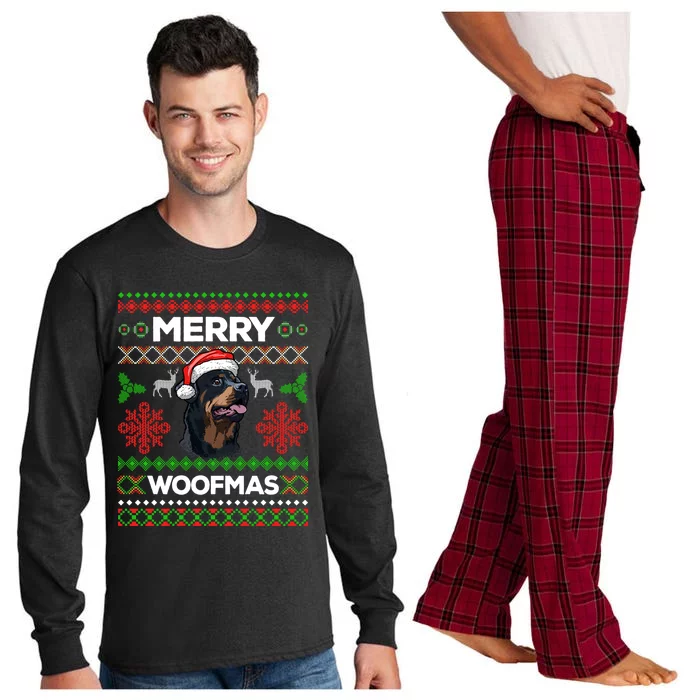 Merry Woofmas Ugly Sweater Christmas Rottweiler Lover Gift Long Sleeve Pajama Set