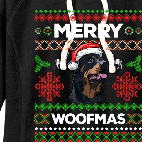 Merry Woofmas Ugly Sweater Christmas Rottweiler Lover Gift Women's Fleece Hoodie