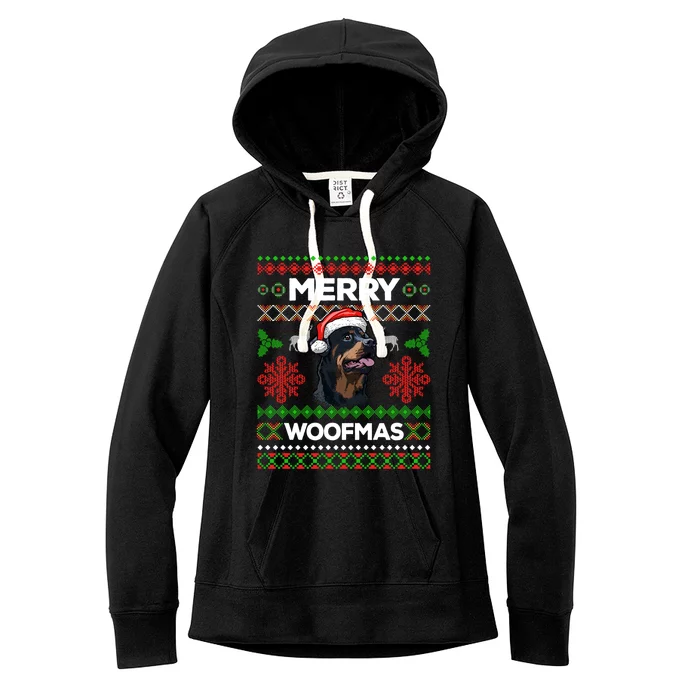 Merry Woofmas Ugly Sweater Christmas Rottweiler Lover Gift Women's Fleece Hoodie