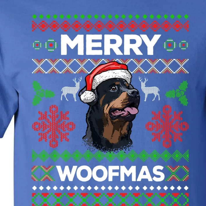 Merry Woofmas Ugly Sweater Christmas Rottweiler Lover Gift Tall T-Shirt