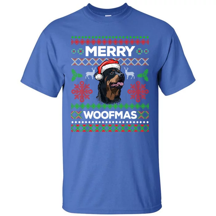 Merry Woofmas Ugly Sweater Christmas Rottweiler Lover Gift Tall T-Shirt