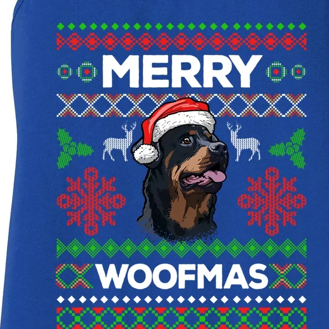 Merry Woofmas Ugly Sweater Christmas Rottweiler Lover Gift Women's Racerback Tank