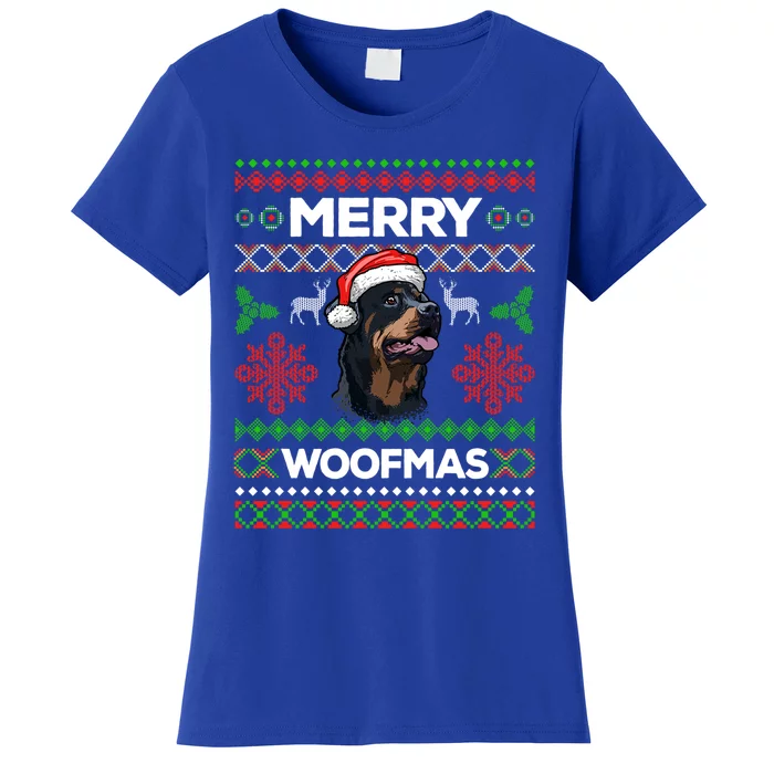 Merry Woofmas Ugly Sweater Christmas Rottweiler Lover Gift Women's T-Shirt