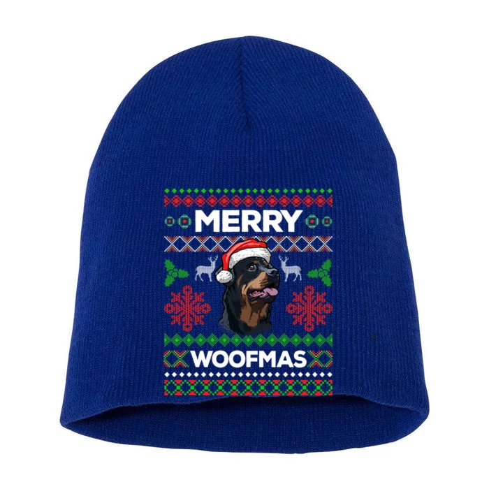 Merry Woofmas Ugly Sweater Christmas Rottweiler Lover Gift Short Acrylic Beanie