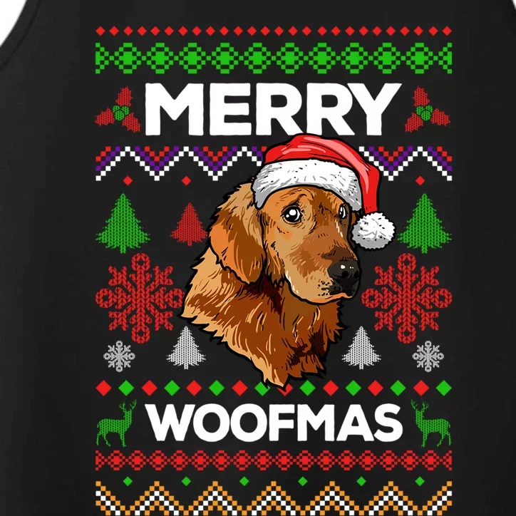 Merry Woofmas Ugly Sweater Christmas Golden Retriever Lover Gift Performance Tank