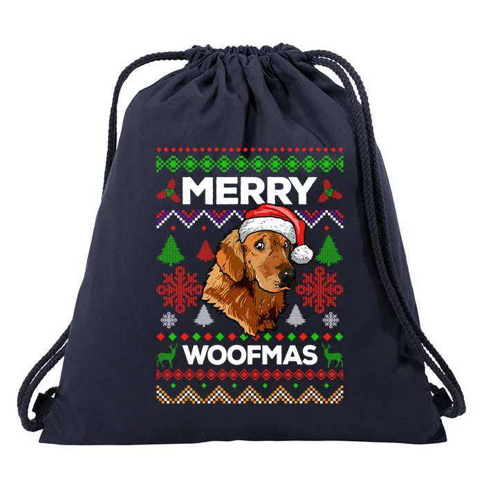 Merry Woofmas Ugly Sweater Christmas Golden Retriever Lover Gift Drawstring Bag