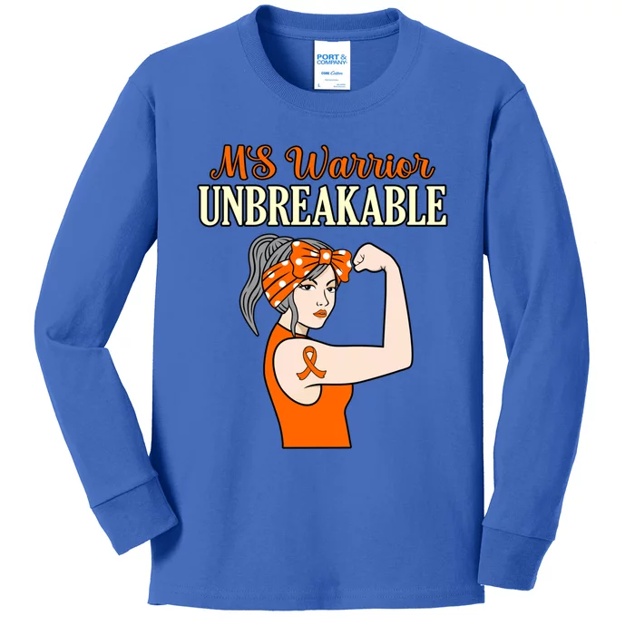 Ms Warrior Unbreakable Multiple Sclerosis Awareness Graphic Great Gift Kids Long Sleeve Shirt