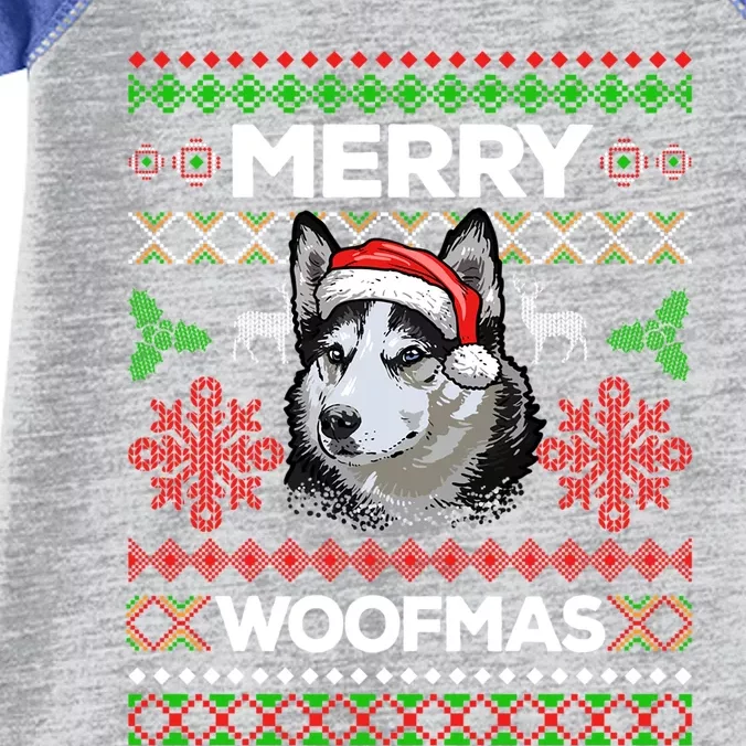 Merry Woofmas Ugly Sweater Christmas Siberian Husky Lover Gift Infant Baby Jersey Bodysuit