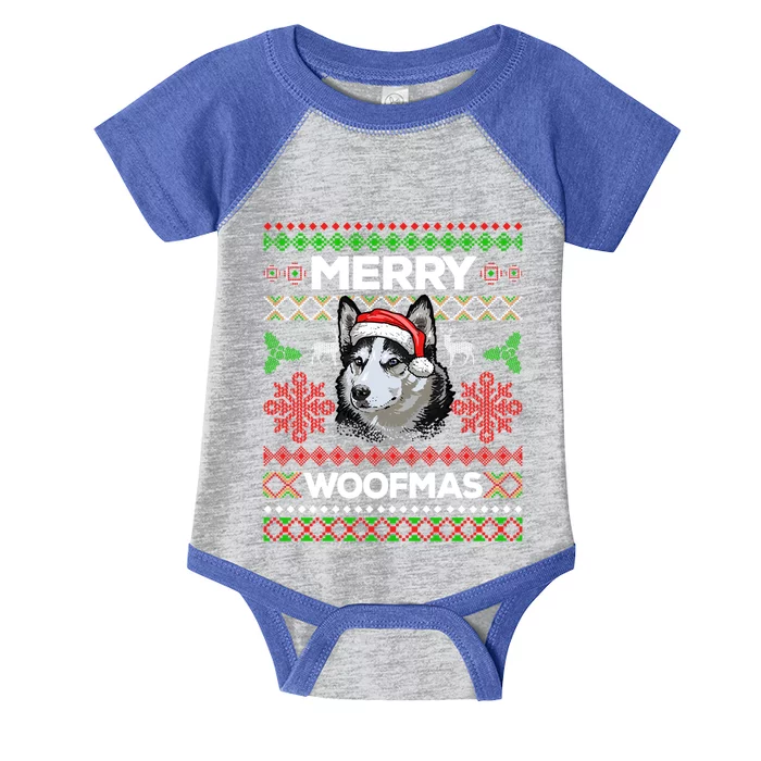 Merry Woofmas Ugly Sweater Christmas Siberian Husky Lover Gift Infant Baby Jersey Bodysuit