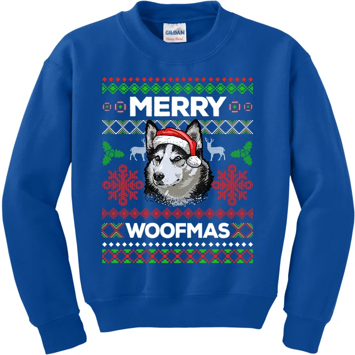 Merry Woofmas Ugly Sweater Christmas Siberian Husky Lover Gift Kids Sweatshirt