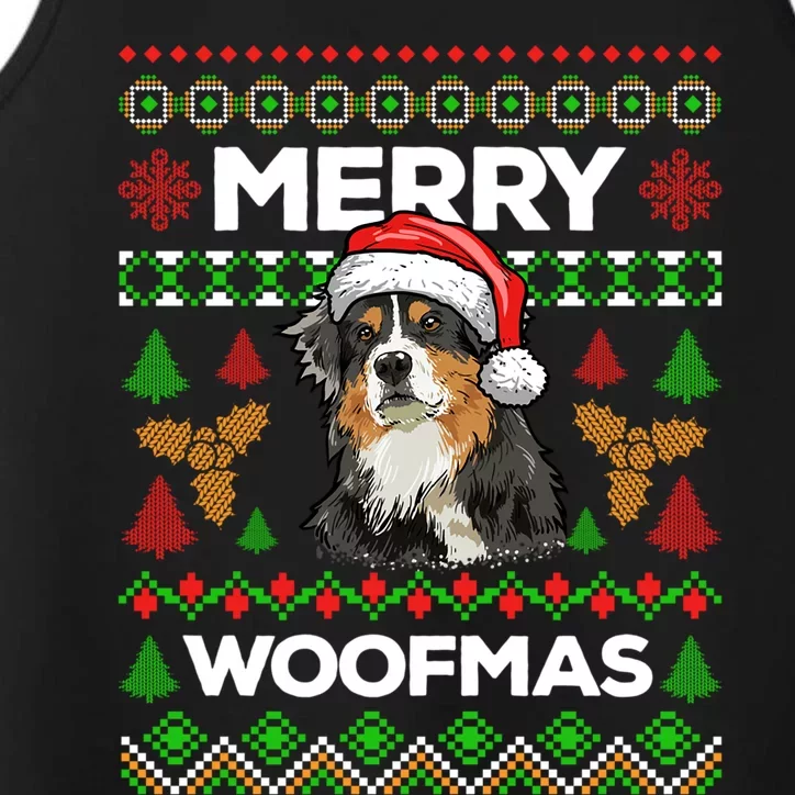 Merry Woofmas Ugly Sweater Christmas Australian Shepherd Gift Performance Tank