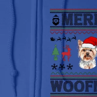 Merry Woofmas Ugly Christmas Yorkie Xmas Party Gift Full Zip Hoodie