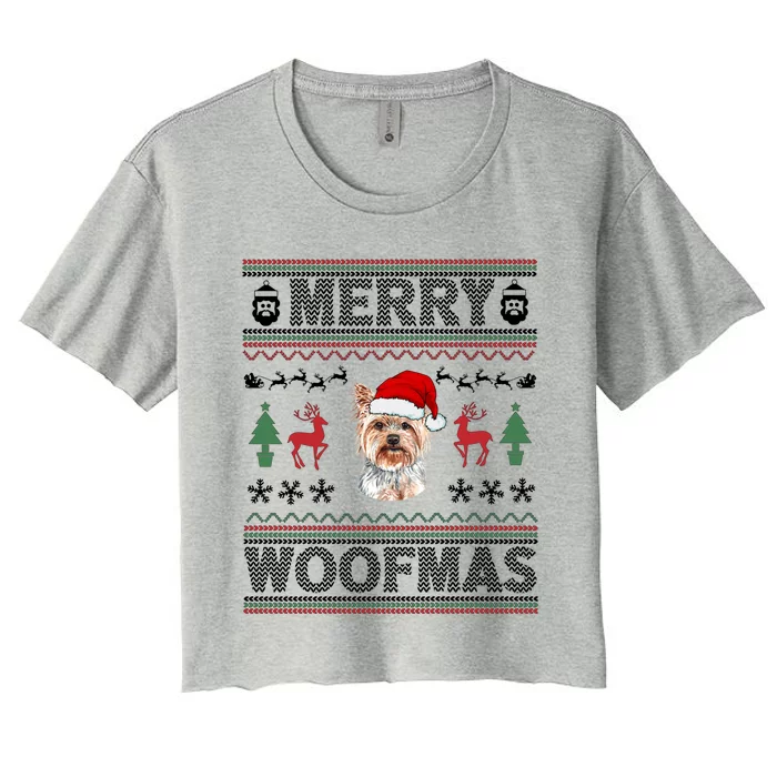 Merry Woofmas Ugly Christmas Yorkie Xmas Party Gift Women's Crop Top Tee