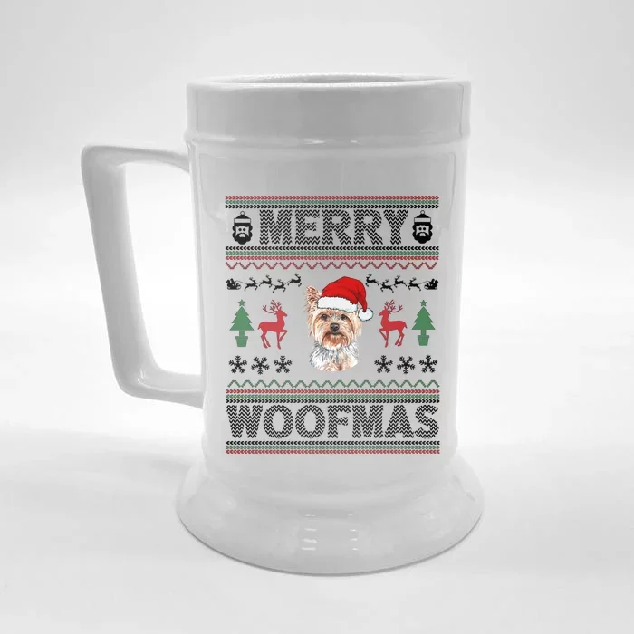 Merry Woofmas Ugly Christmas Yorkie Xmas Party Gift Front & Back Beer Stein