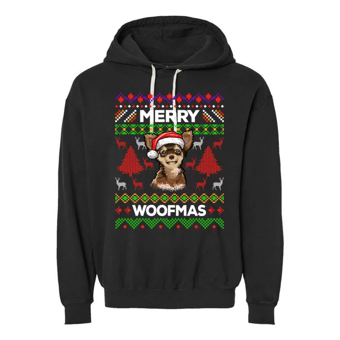 Merry Woofmas Ugly Sweater Christmas Chihuahua Lover Gift Cool Gift Garment-Dyed Fleece Hoodie