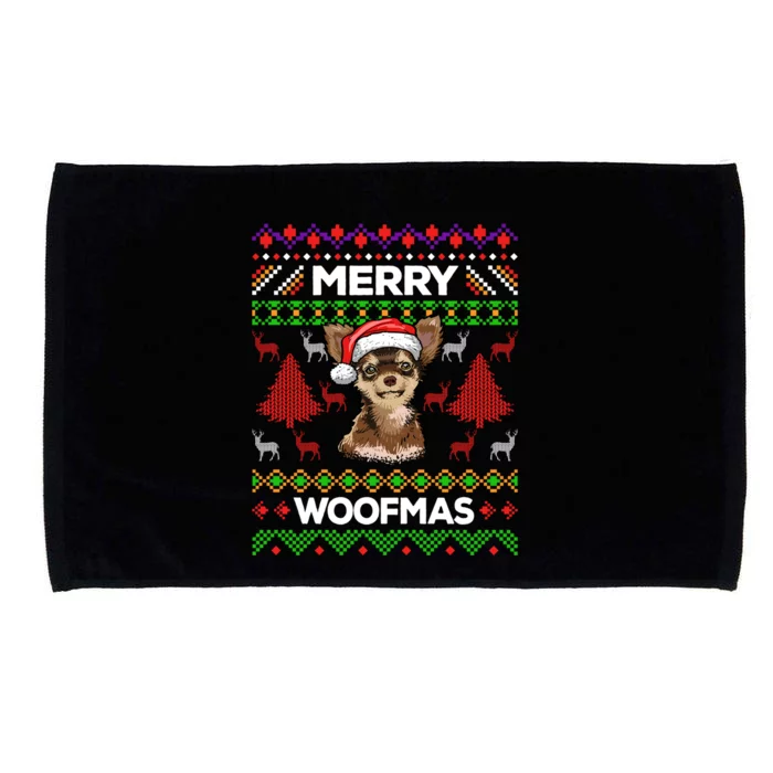 Merry Woofmas Ugly Sweater Christmas Chihuahua Lover Gift Cool Gift Microfiber Hand Towel