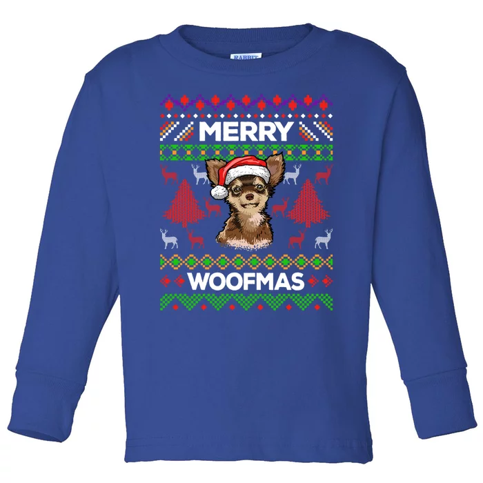 Merry Woofmas Ugly Sweater Christmas Chihuahua Lover Gift Cool Gift Toddler Long Sleeve Shirt