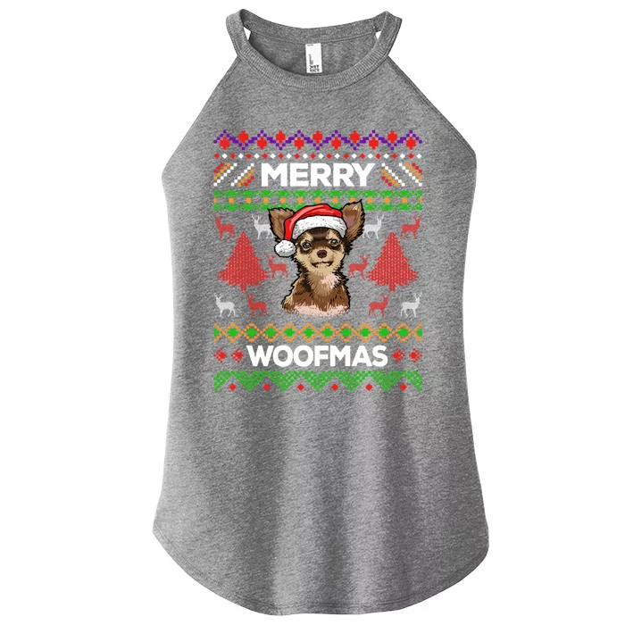 Merry Woofmas Ugly Sweater Christmas Chihuahua Lover Gift Cool Gift Women’s Perfect Tri Rocker Tank