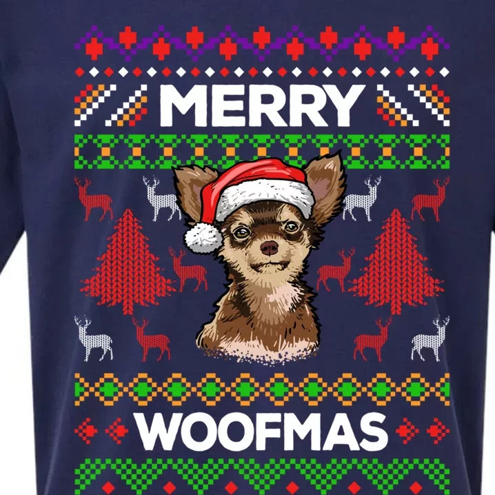 Merry Woofmas Ugly Sweater Christmas Chihuahua Lover Gift Cool Gift Sueded Cloud Jersey T-Shirt