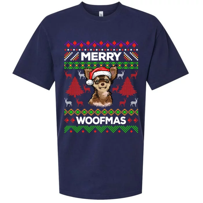 Merry Woofmas Ugly Sweater Christmas Chihuahua Lover Gift Cool Gift Sueded Cloud Jersey T-Shirt