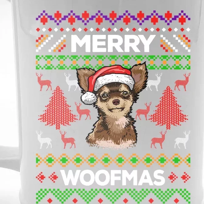 Merry Woofmas Ugly Sweater Christmas Chihuahua Lover Gift Cool Gift Front & Back Beer Stein