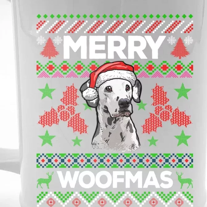 Merry Woofmas Ugly Sweater Christmas Dalmatian Lover Gift Front & Back Beer Stein