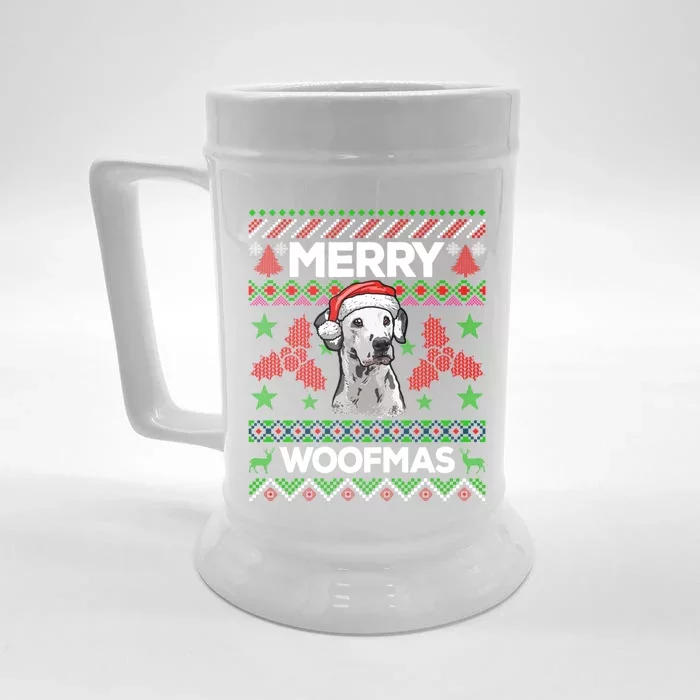 Merry Woofmas Ugly Sweater Christmas Dalmatian Lover Gift Front & Back Beer Stein