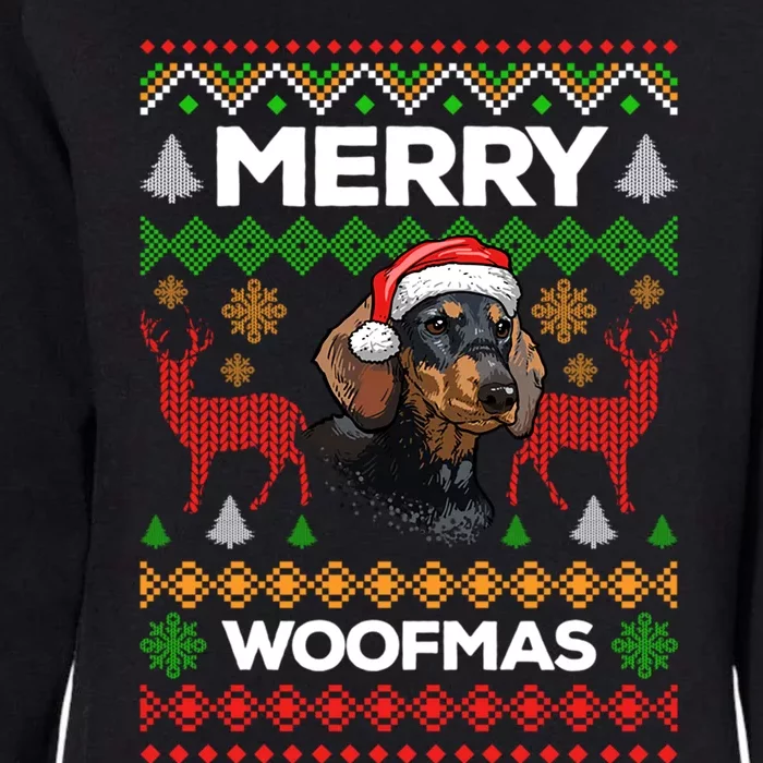 Merry Woofmas Ugly Sweater Christmas Dachshund Lover Gift Womens California Wash Sweatshirt