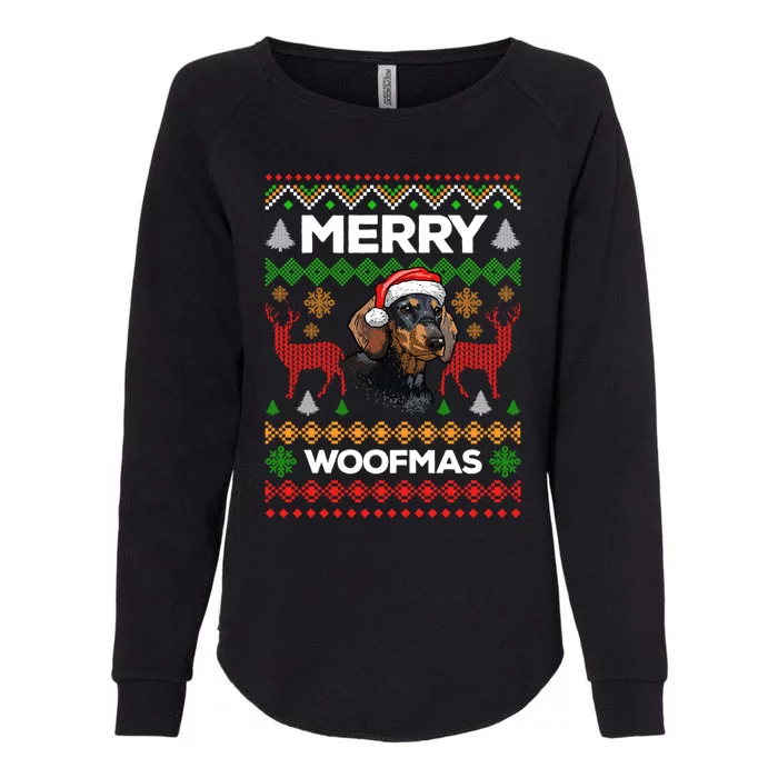 Merry Woofmas Ugly Sweater Christmas Dachshund Lover Gift Womens California Wash Sweatshirt