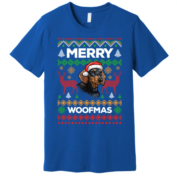 Merry Woofmas Ugly Sweater Christmas Dachshund Lover Gift Premium T-Shirt