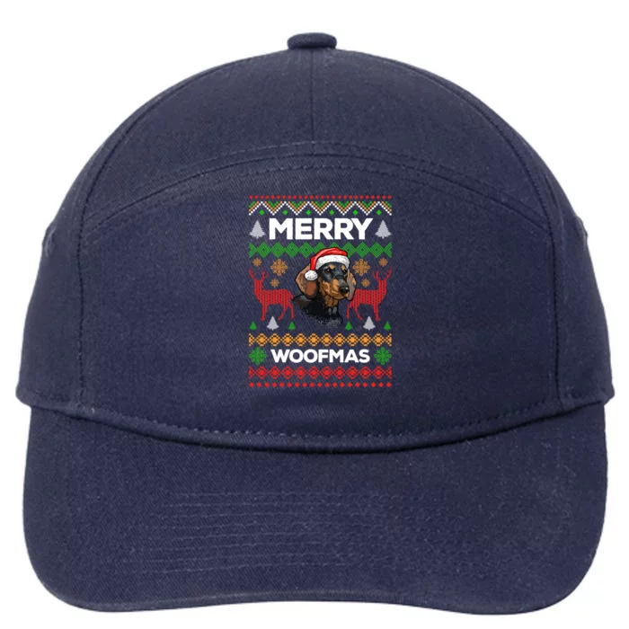 Merry Woofmas Ugly Sweater Christmas Dachshund Lover Gift 7-Panel Snapback Hat