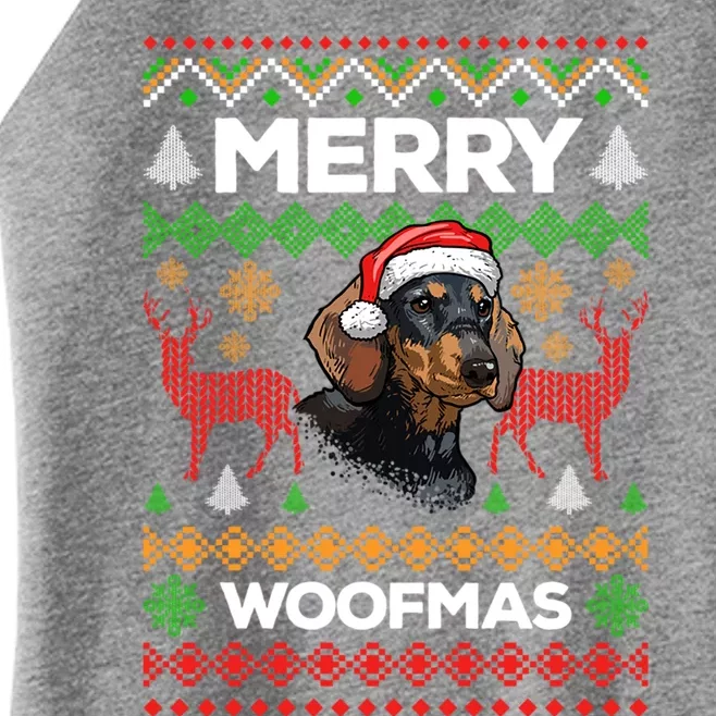 Merry Woofmas Ugly Sweater Christmas Dachshund Lover Gift Women’s Perfect Tri Rocker Tank