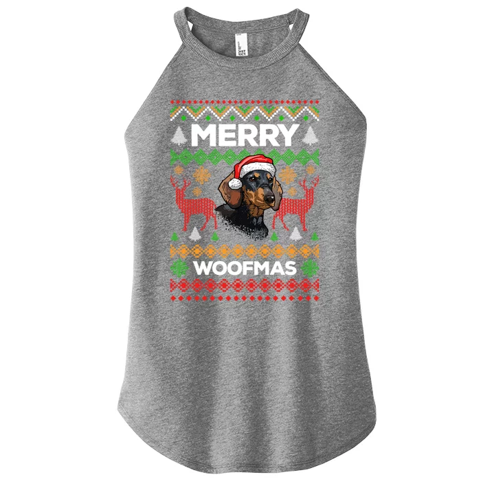 Merry Woofmas Ugly Sweater Christmas Dachshund Lover Gift Women’s Perfect Tri Rocker Tank