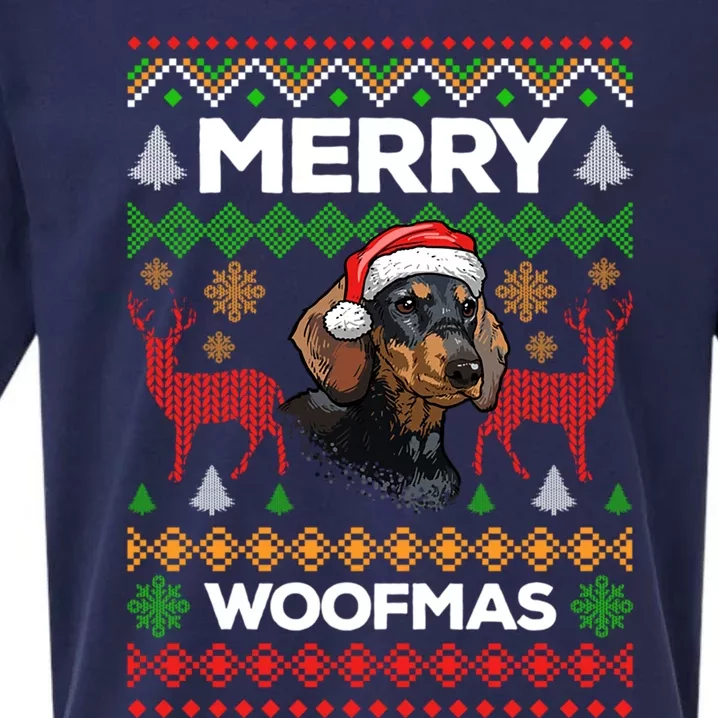 Merry Woofmas Ugly Sweater Christmas Dachshund Lover Gift Sueded Cloud Jersey T-Shirt