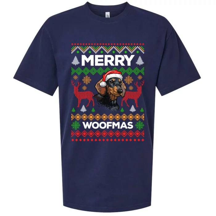 Merry Woofmas Ugly Sweater Christmas Dachshund Lover Gift Sueded Cloud Jersey T-Shirt