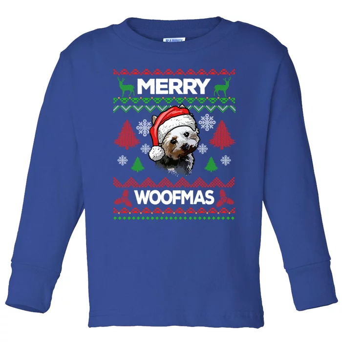 Merry Woofmas Ugly Sweater Christmas Yorkshire Terrier Lover Gift Toddler Long Sleeve Shirt