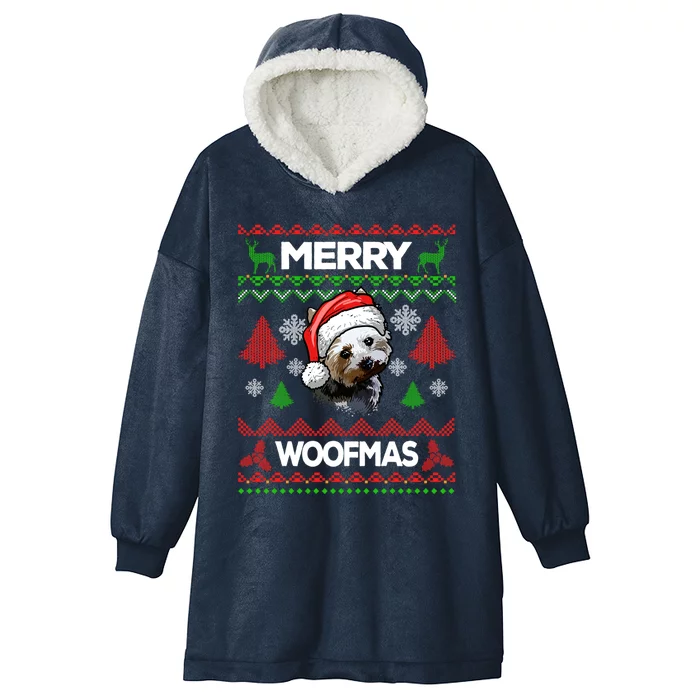 Merry Woofmas Ugly Sweater Christmas Yorkshire Terrier Lover Gift Hooded Wearable Blanket