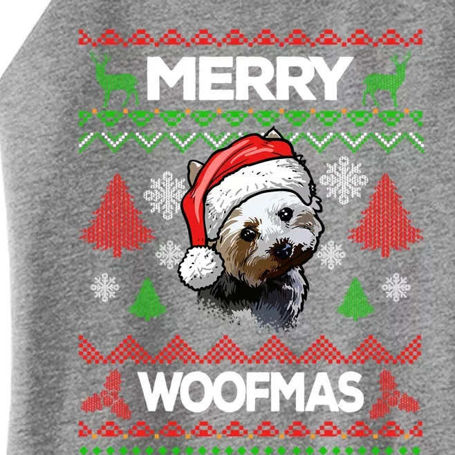 Merry Woofmas Ugly Sweater Christmas Yorkshire Terrier Lover Gift Women’s Perfect Tri Rocker Tank