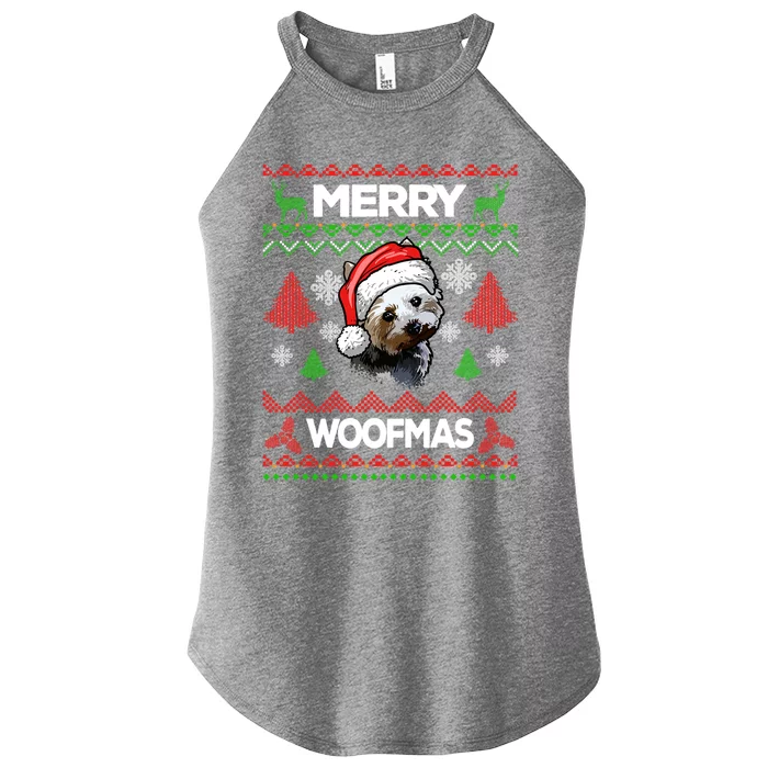 Merry Woofmas Ugly Sweater Christmas Yorkshire Terrier Lover Gift Women’s Perfect Tri Rocker Tank