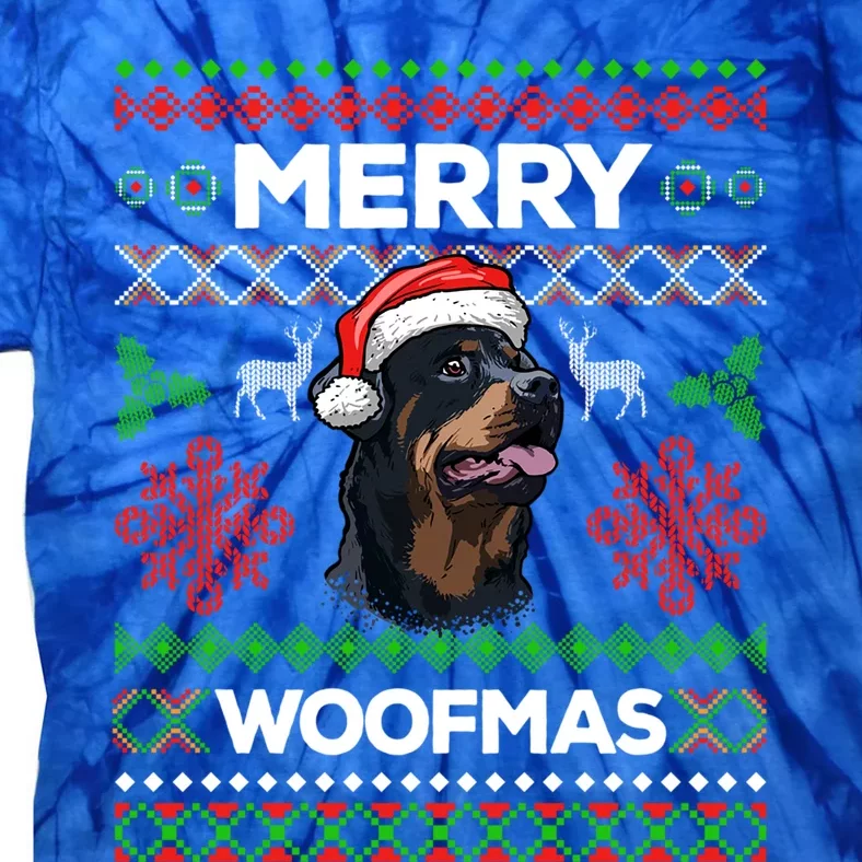 Merry Woofmas Ugly Sweater Christmas Rottweiler Lover Gift Tie-Dye T-Shirt