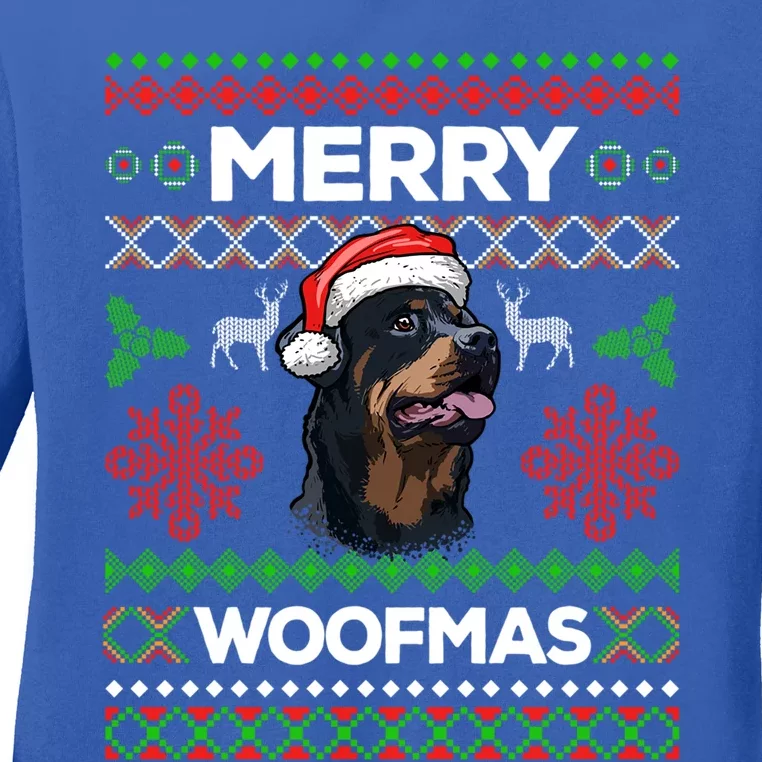 Merry Woofmas Ugly Sweater Christmas Rottweiler Lover Gift Ladies Long Sleeve Shirt