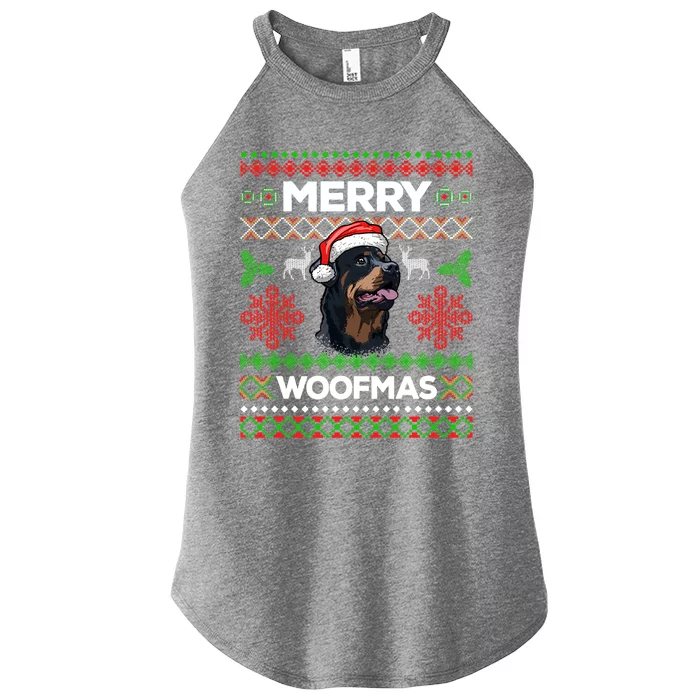 Merry Woofmas Ugly Sweater Christmas Rottweiler Lover Gift Women’s Perfect Tri Rocker Tank