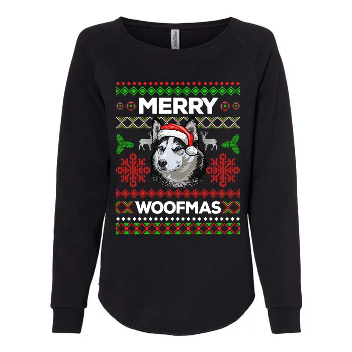 Merry Woofmas Ugly Sweater Christmas Siberian Husky Lover Cute Gift Womens California Wash Sweatshirt