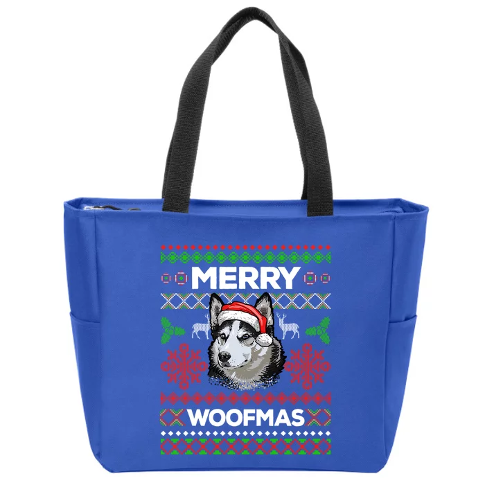 Merry Woofmas Ugly Sweater Christmas Siberian Husky Lover Cute Gift Zip Tote Bag