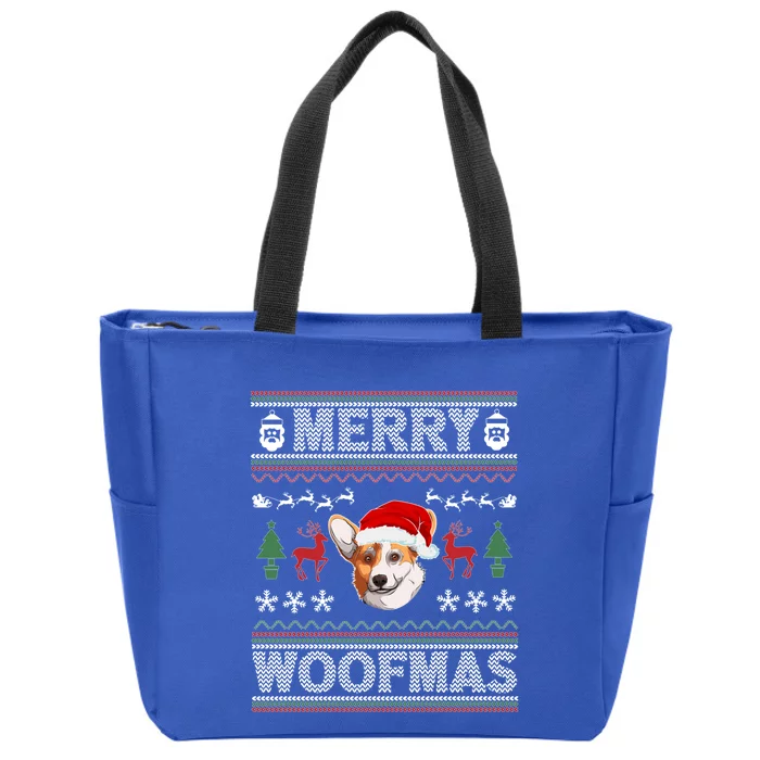 Merry Woofmas Ugly Christmas Corgi Xmas Party Cute Gift Zip Tote Bag