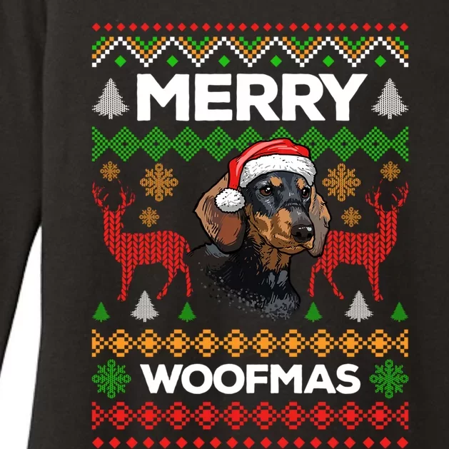 Merry Woofmas Ugly Sweater Christmas Dachshund Lover Gift Womens CVC Long Sleeve Shirt